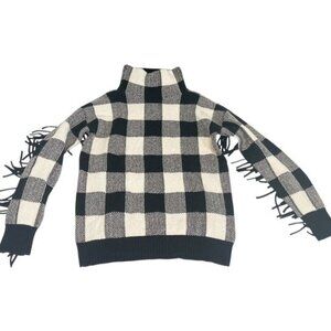 Lauren Ralph Lauren Plaid Fringe Sleeve Turtleneck Sweater XXS NWT